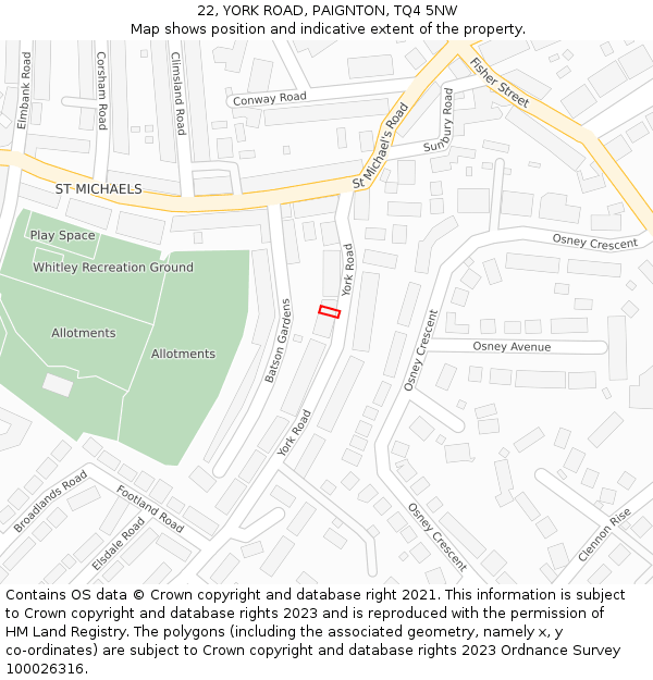 22, YORK ROAD, PAIGNTON, TQ4 5NW: Location map and indicative extent of plot