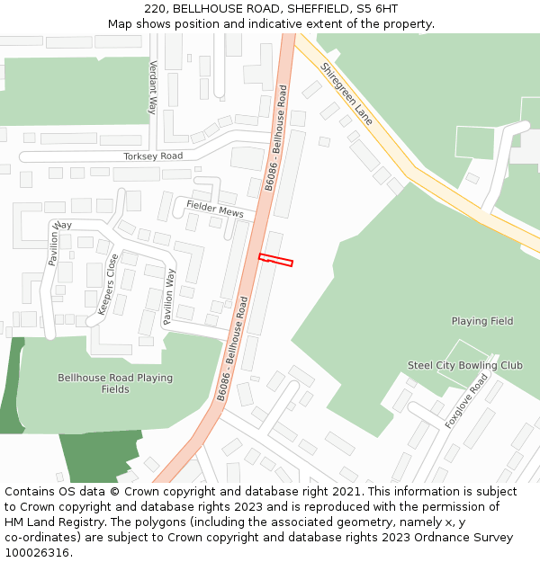220, BELLHOUSE ROAD, SHEFFIELD, S5 6HT: Location map and indicative extent of plot