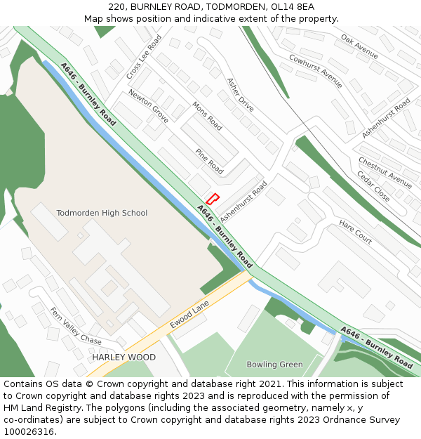 220, BURNLEY ROAD, TODMORDEN, OL14 8EA: Location map and indicative extent of plot