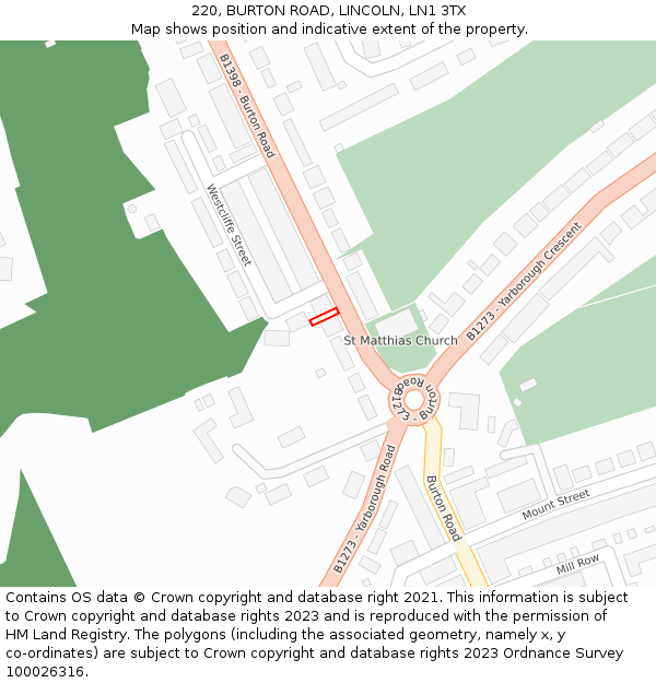 220, BURTON ROAD, LINCOLN, LN1 3TX: Location map and indicative extent of plot
