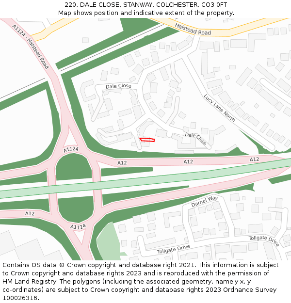 220, DALE CLOSE, STANWAY, COLCHESTER, CO3 0FT: Location map and indicative extent of plot