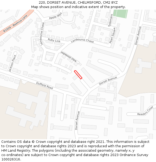 220, DORSET AVENUE, CHELMSFORD, CM2 8YZ: Location map and indicative extent of plot