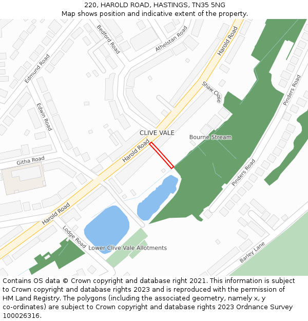220, HAROLD ROAD, HASTINGS, TN35 5NG: Location map and indicative extent of plot