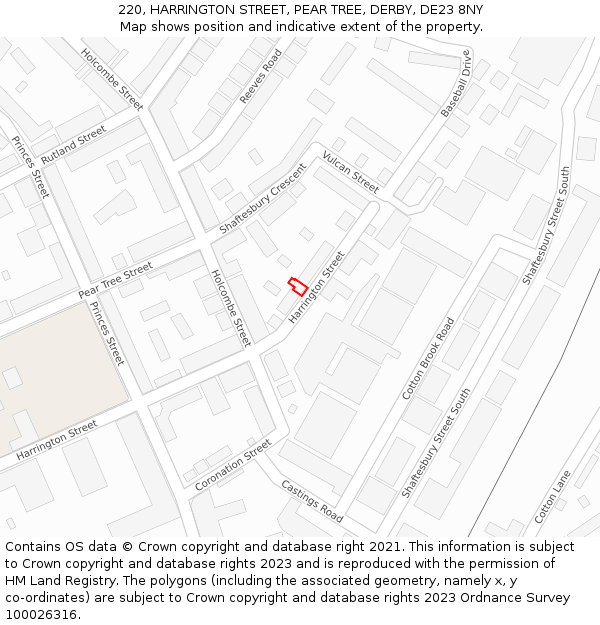 220, HARRINGTON STREET, PEAR TREE, DERBY, DE23 8NY: Location map and indicative extent of plot