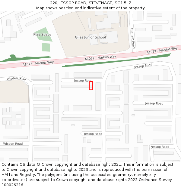 220, JESSOP ROAD, STEVENAGE, SG1 5LZ: Location map and indicative extent of plot