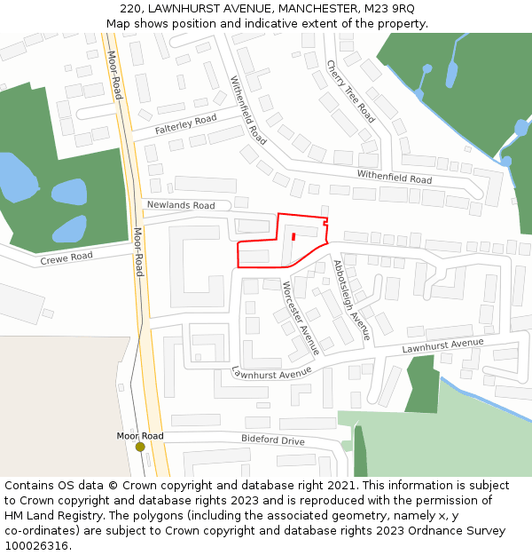 220, LAWNHURST AVENUE, MANCHESTER, M23 9RQ: Location map and indicative extent of plot