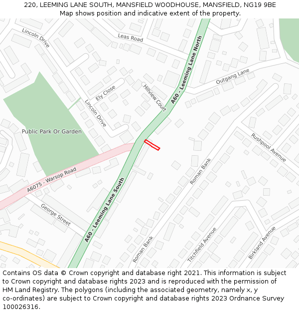 220, LEEMING LANE SOUTH, MANSFIELD WOODHOUSE, MANSFIELD, NG19 9BE: Location map and indicative extent of plot
