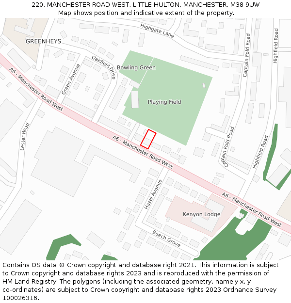 220, MANCHESTER ROAD WEST, LITTLE HULTON, MANCHESTER, M38 9UW: Location map and indicative extent of plot