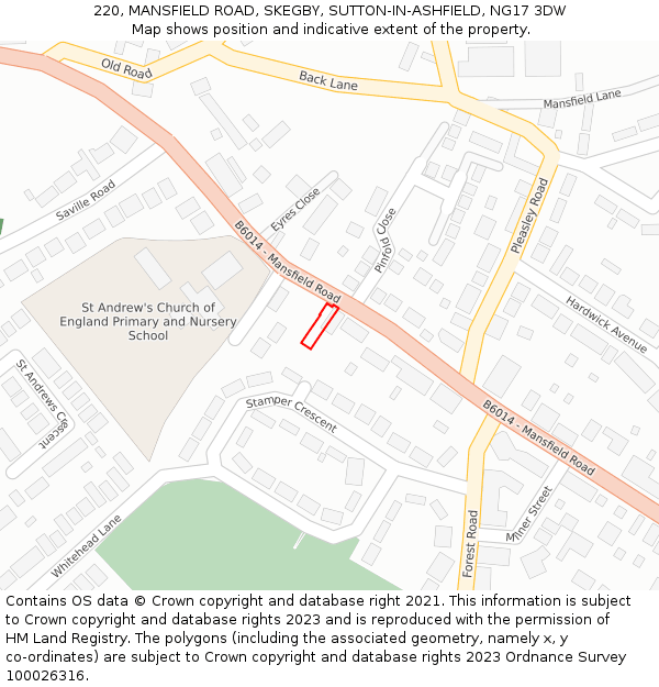 220, MANSFIELD ROAD, SKEGBY, SUTTON-IN-ASHFIELD, NG17 3DW: Location map and indicative extent of plot