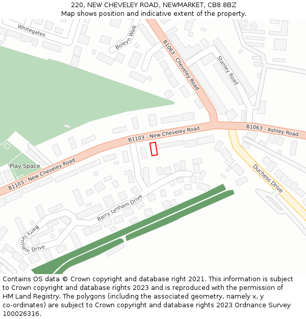 220, NEW CHEVELEY ROAD, NEWMARKET, CB8 8BZ: Location map and indicative extent of plot