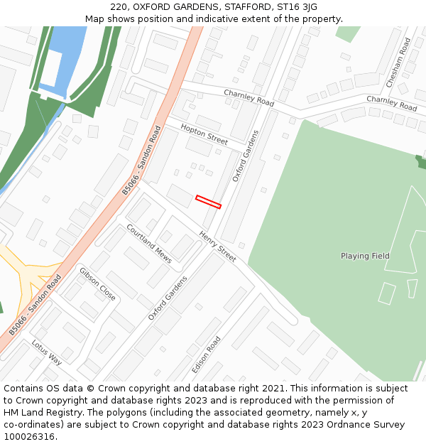 220, OXFORD GARDENS, STAFFORD, ST16 3JG: Location map and indicative extent of plot