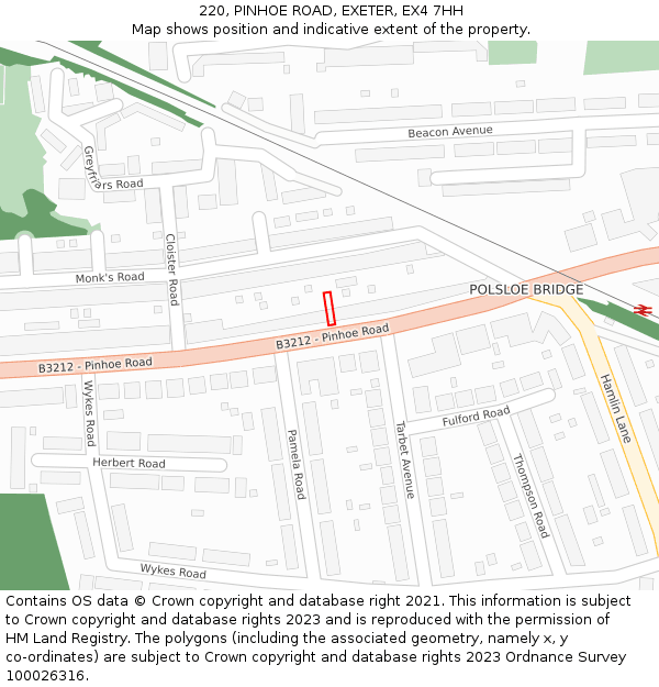 220, PINHOE ROAD, EXETER, EX4 7HH: Location map and indicative extent of plot