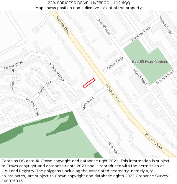 220, PRINCESS DRIVE, LIVERPOOL, L12 6QQ: Location map and indicative extent of plot