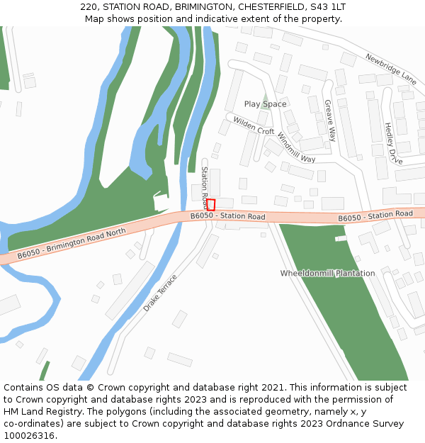 220, STATION ROAD, BRIMINGTON, CHESTERFIELD, S43 1LT: Location map and indicative extent of plot