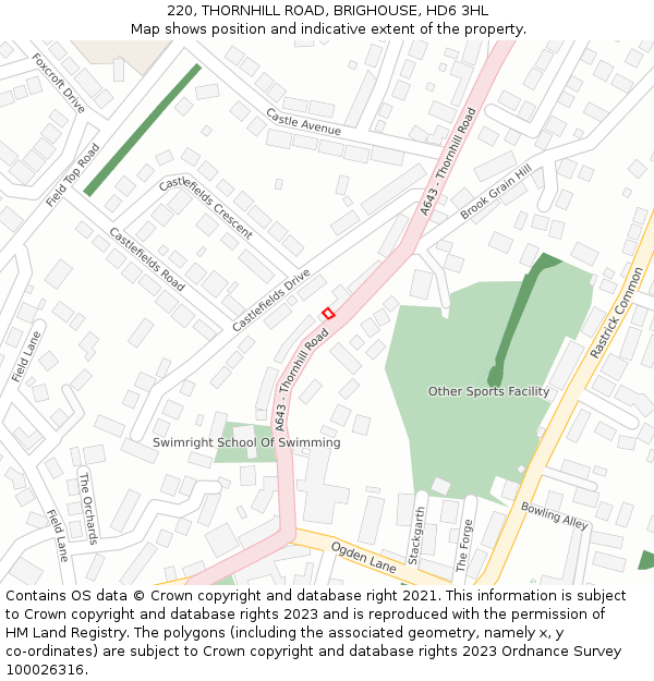 220, THORNHILL ROAD, BRIGHOUSE, HD6 3HL: Location map and indicative extent of plot