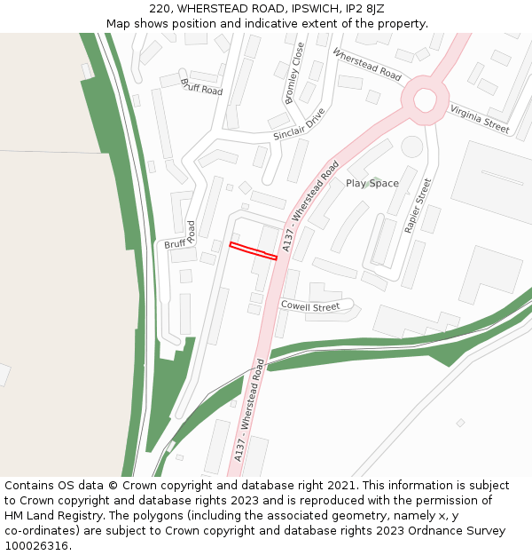 220, WHERSTEAD ROAD, IPSWICH, IP2 8JZ: Location map and indicative extent of plot