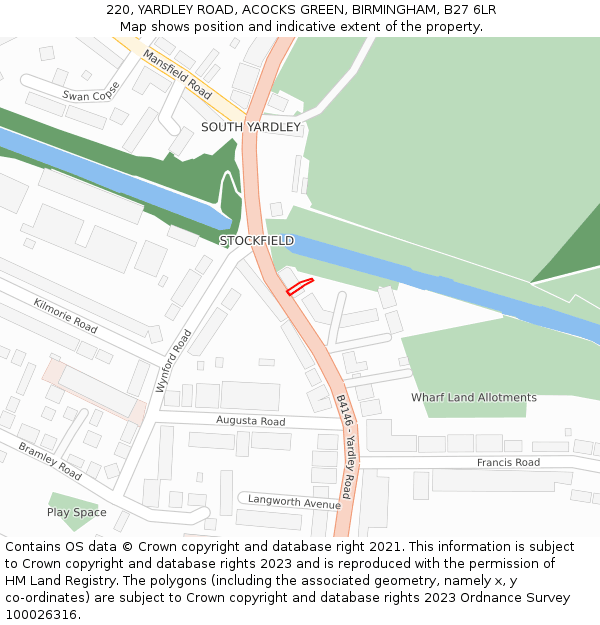 220, YARDLEY ROAD, ACOCKS GREEN, BIRMINGHAM, B27 6LR: Location map and indicative extent of plot