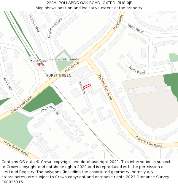 220A, POLLARDS OAK ROAD, OXTED, RH8 0JP: Location map and indicative extent of plot