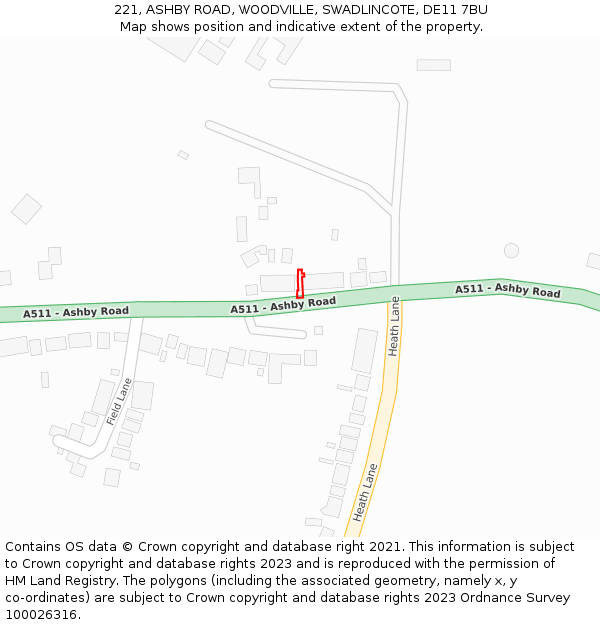 221, ASHBY ROAD, WOODVILLE, SWADLINCOTE, DE11 7BU: Location map and indicative extent of plot