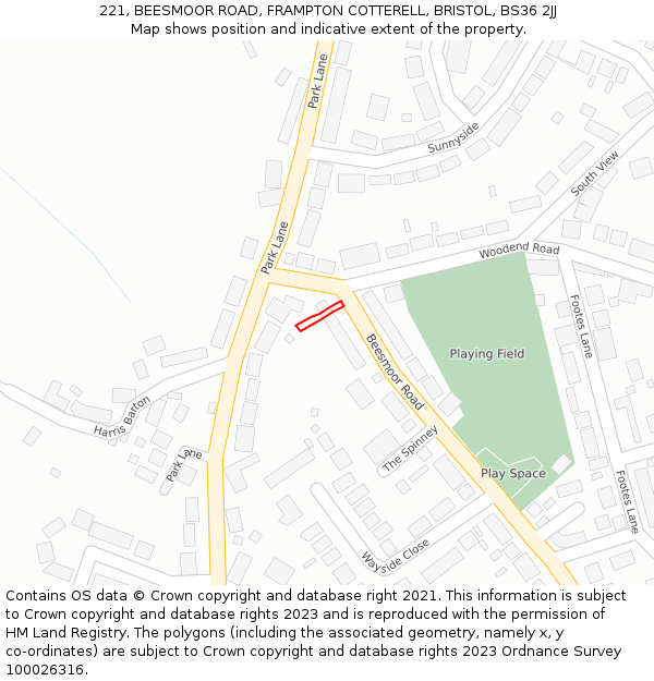 221, BEESMOOR ROAD, FRAMPTON COTTERELL, BRISTOL, BS36 2JJ: Location map and indicative extent of plot