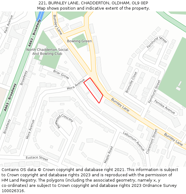 221, BURNLEY LANE, CHADDERTON, OLDHAM, OL9 0EP: Location map and indicative extent of plot