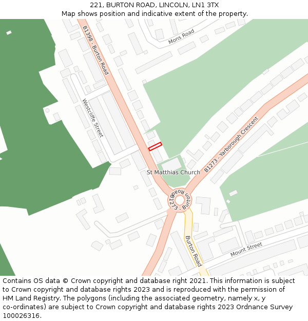 221, BURTON ROAD, LINCOLN, LN1 3TX: Location map and indicative extent of plot