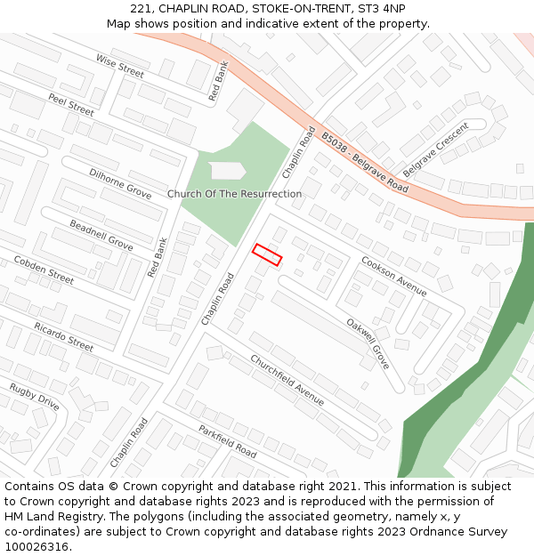 221, CHAPLIN ROAD, STOKE-ON-TRENT, ST3 4NP: Location map and indicative extent of plot