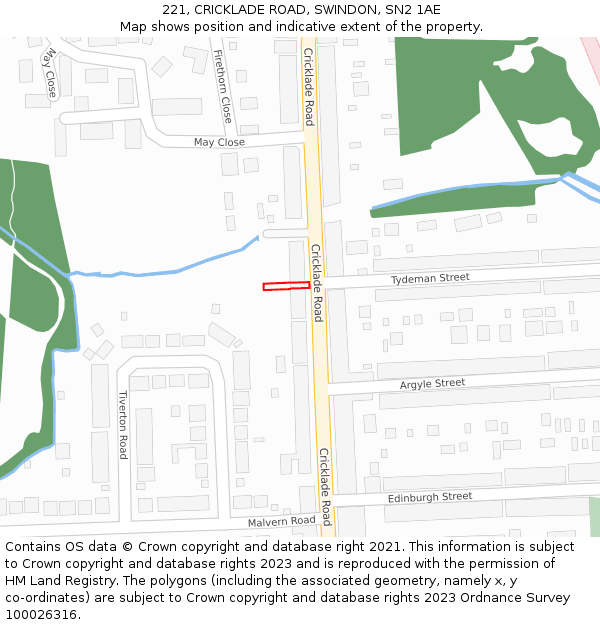 221, CRICKLADE ROAD, SWINDON, SN2 1AE: Location map and indicative extent of plot