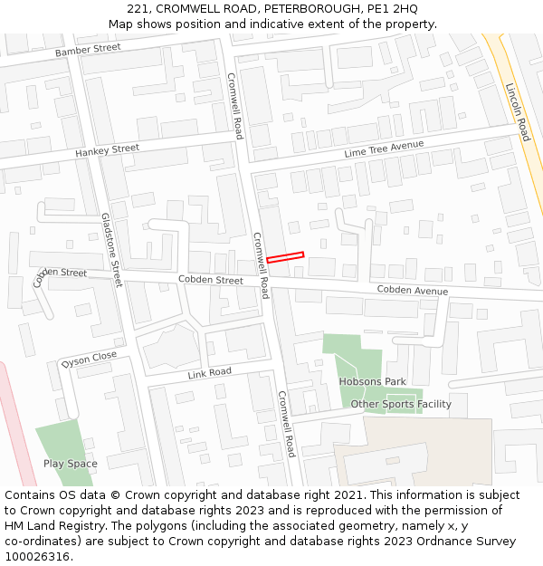 221, CROMWELL ROAD, PETERBOROUGH, PE1 2HQ: Location map and indicative extent of plot