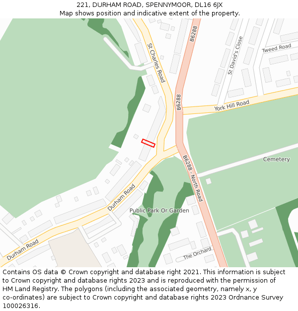 221, DURHAM ROAD, SPENNYMOOR, DL16 6JX: Location map and indicative extent of plot