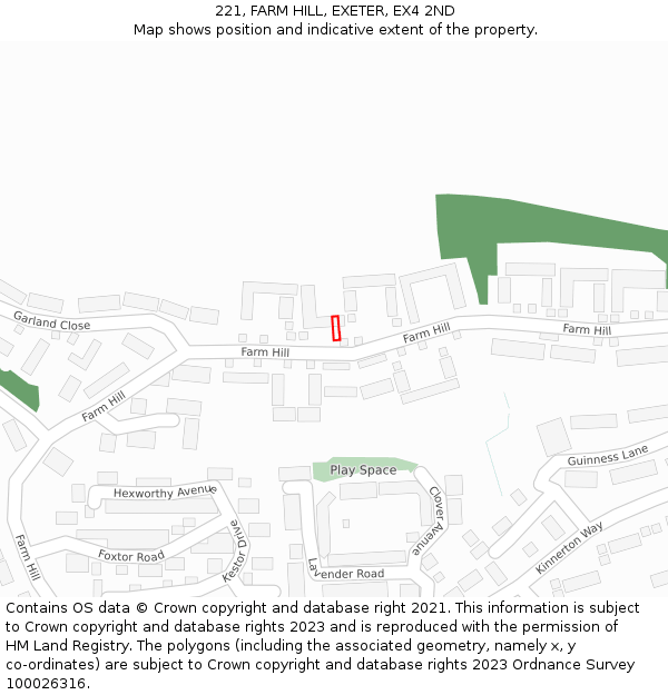 221, FARM HILL, EXETER, EX4 2ND: Location map and indicative extent of plot