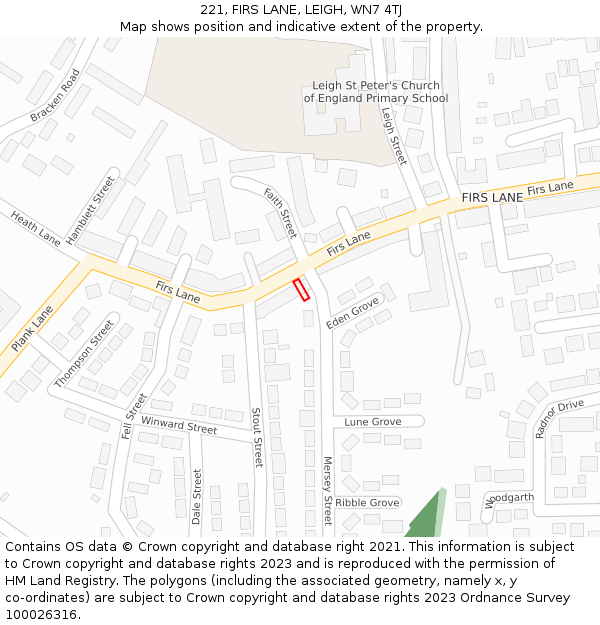 221, FIRS LANE, LEIGH, WN7 4TJ: Location map and indicative extent of plot