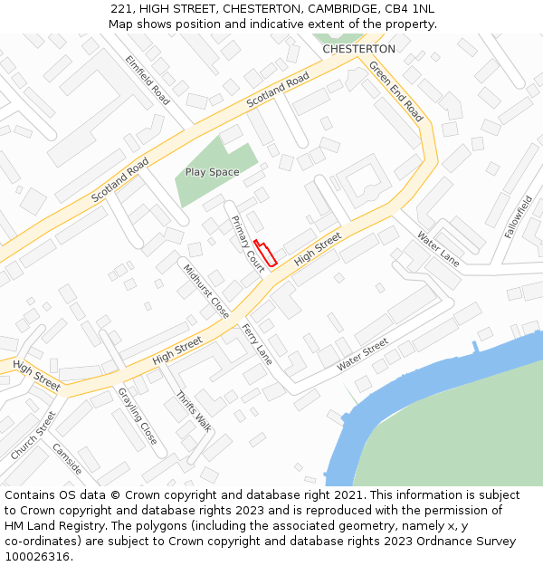 221, HIGH STREET, CHESTERTON, CAMBRIDGE, CB4 1NL: Location map and indicative extent of plot