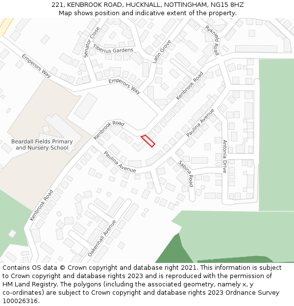 221, KENBROOK ROAD, HUCKNALL, NOTTINGHAM, NG15 8HZ: Location map and indicative extent of plot