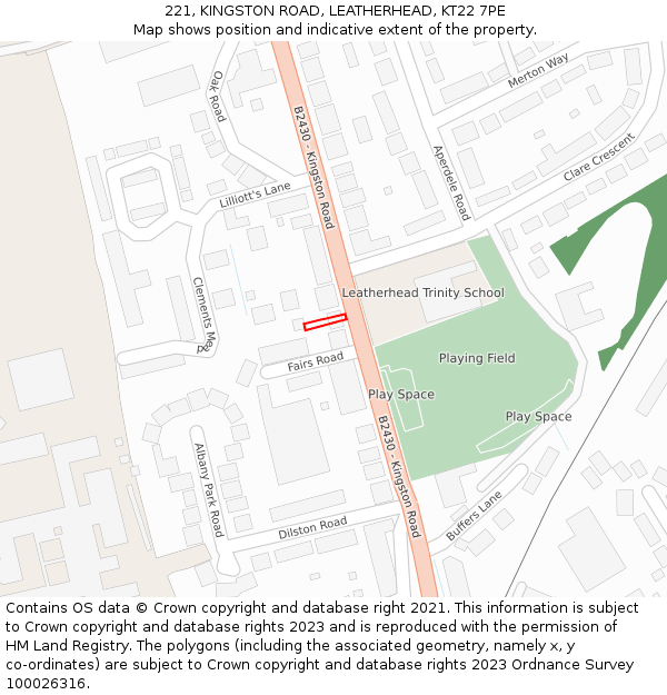221, KINGSTON ROAD, LEATHERHEAD, KT22 7PE: Location map and indicative extent of plot