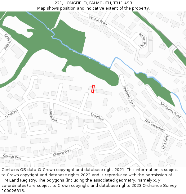 221, LONGFIELD, FALMOUTH, TR11 4SR: Location map and indicative extent of plot