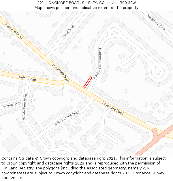 221, LONGMORE ROAD, SHIRLEY, SOLIHULL, B90 3EW: Location map and indicative extent of plot
