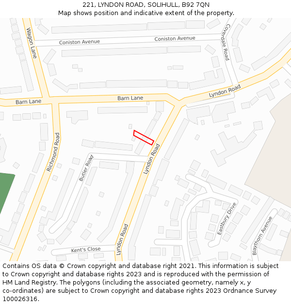 221, LYNDON ROAD, SOLIHULL, B92 7QN: Location map and indicative extent of plot