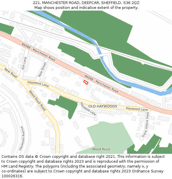 221, MANCHESTER ROAD, DEEPCAR, SHEFFIELD, S36 2QZ: Location map and indicative extent of plot