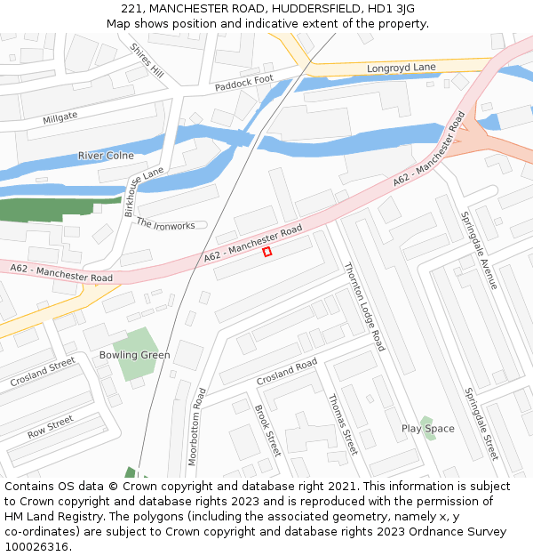 221, MANCHESTER ROAD, HUDDERSFIELD, HD1 3JG: Location map and indicative extent of plot