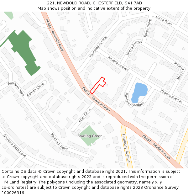 221, NEWBOLD ROAD, CHESTERFIELD, S41 7AB: Location map and indicative extent of plot