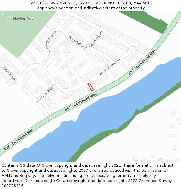221, ROSEWAY AVENUE, CADISHEAD, MANCHESTER, M44 5GH: Location map and indicative extent of plot