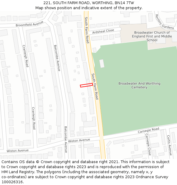 221, SOUTH FARM ROAD, WORTHING, BN14 7TW: Location map and indicative extent of plot