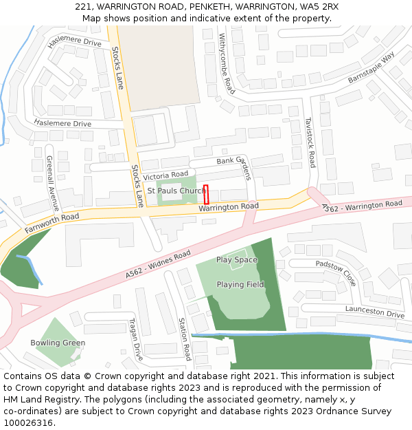 221, WARRINGTON ROAD, PENKETH, WARRINGTON, WA5 2RX: Location map and indicative extent of plot