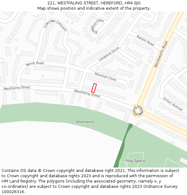 221, WESTFALING STREET, HEREFORD, HR4 0JG: Location map and indicative extent of plot