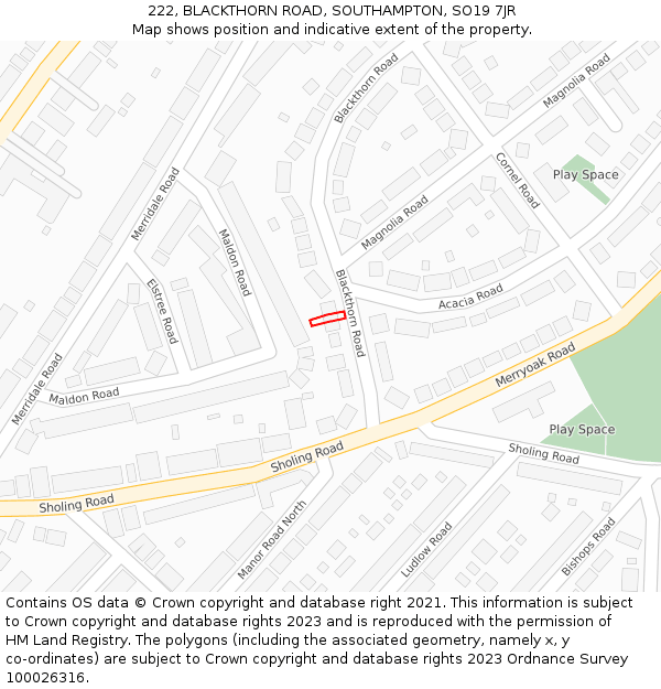 222, BLACKTHORN ROAD, SOUTHAMPTON, SO19 7JR: Location map and indicative extent of plot