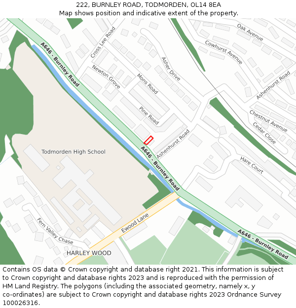 222, BURNLEY ROAD, TODMORDEN, OL14 8EA: Location map and indicative extent of plot