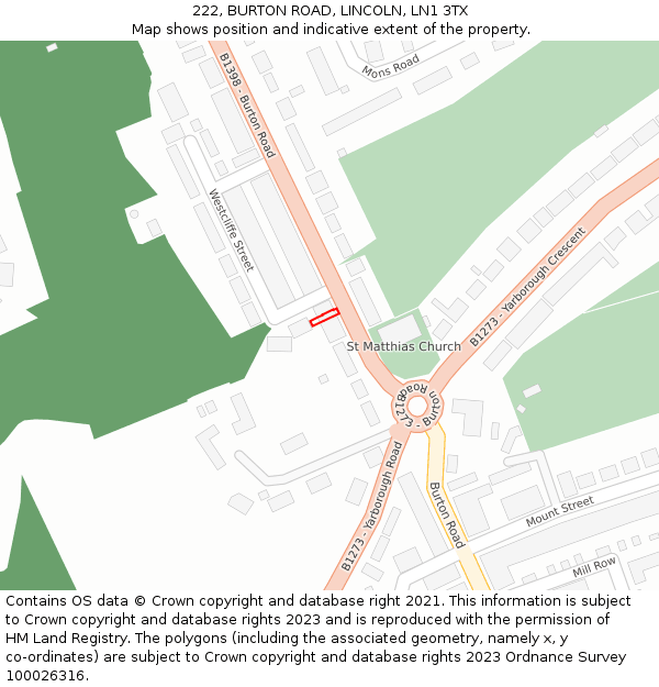 222, BURTON ROAD, LINCOLN, LN1 3TX: Location map and indicative extent of plot