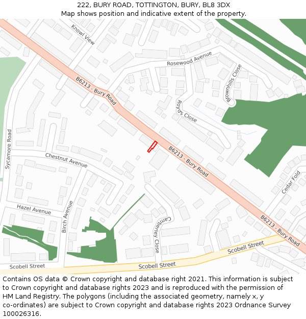 222, BURY ROAD, TOTTINGTON, BURY, BL8 3DX: Location map and indicative extent of plot