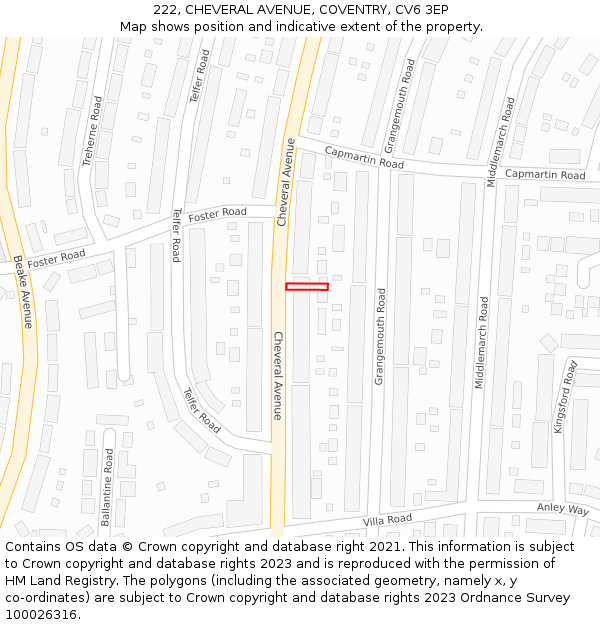 222, CHEVERAL AVENUE, COVENTRY, CV6 3EP: Location map and indicative extent of plot